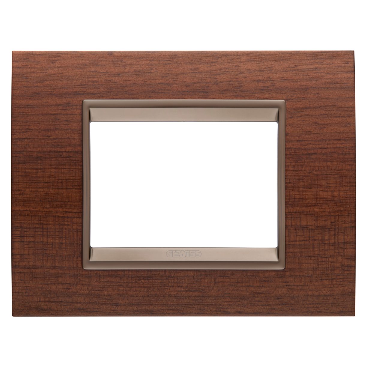 Gewiss GW16203WU Gewiss GW16203WU — Lux Plate - In Wood - 3 Modules - Walnut - Inner Frame Matt Dark Bronze - Chorusmart