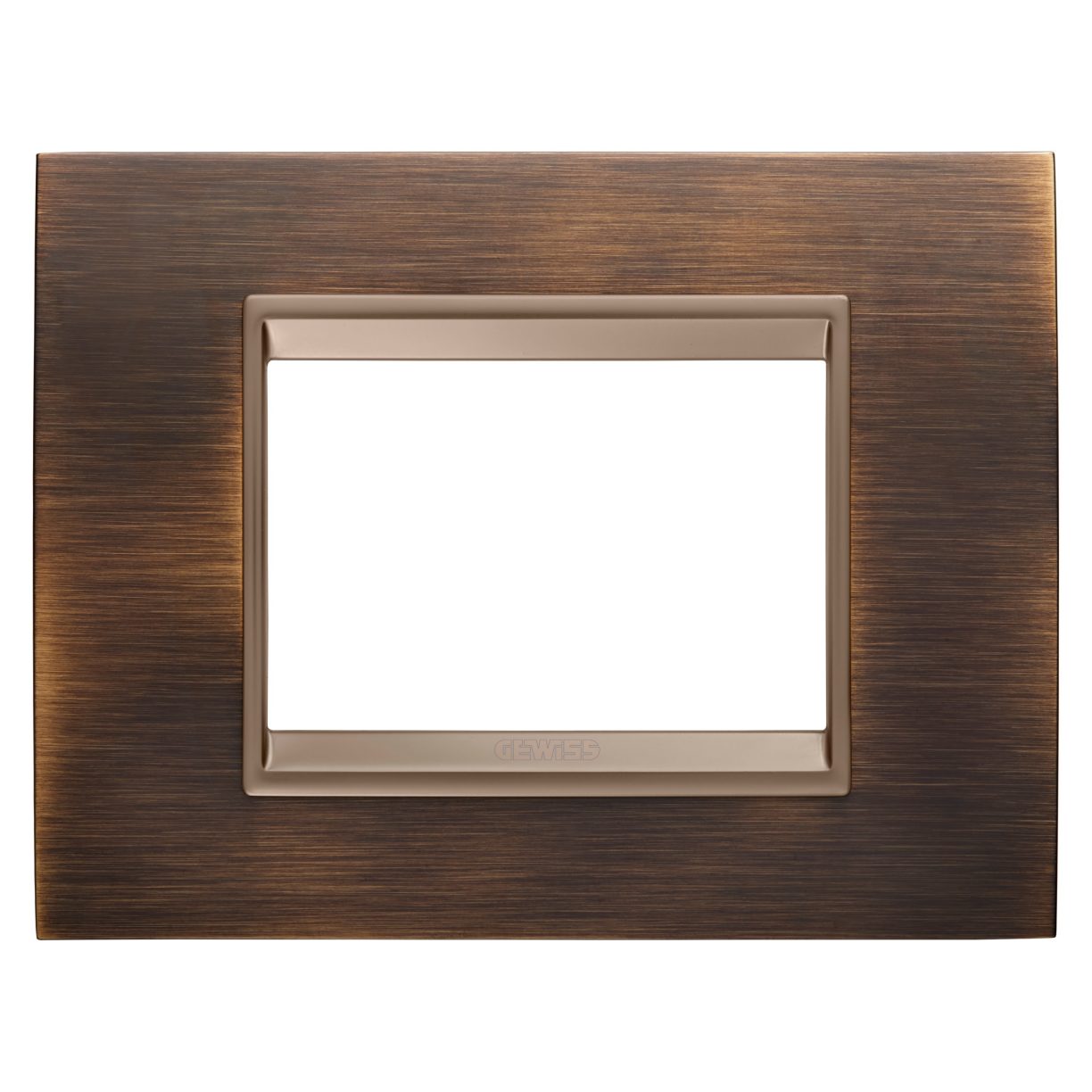 Gewiss GW16203XQ Gewiss GW16203XQ — Lux Plate - In Metal - 3 Modules - Antique Brass - Inner Frame Matt Dark Bronze - Chorusmart