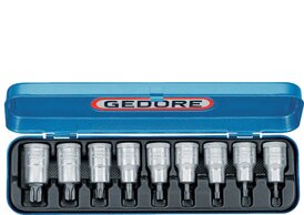Gedore SCHL ST12 TXSET9G Gedore SCHL ST12 TXSET9G — Gedore 1/2"-Screwdriver bit set (TORX), pin burnished TX20 - TX25 - TX27 - TX30 - TX40 - TX45 - TX50 of Gedore